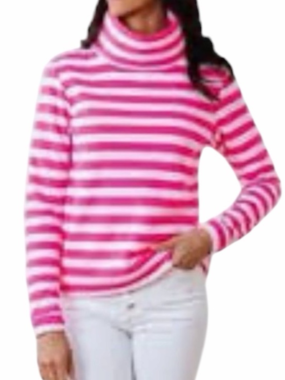 Dudley Stephens Pink Striped Vello Fleece Park Slope Turtleneck Pullover L